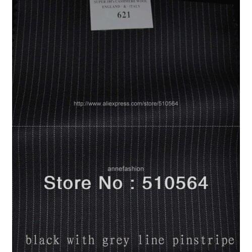 Free shipping 150s 100% worsted wool Custom made suit Men black with grey pinstripe Suit Three pieces Suit(jacket+pant+vest )