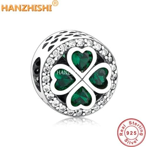 Fashion Real 925 Sterling Silver Shinning Green Zircon Heart Beads Charm Fit Original Pandora Charms Bracelet 925 Silver Jewelry
