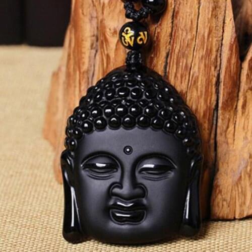 Black Obsidian Amber Glazed Drop Pendant Necklace Carved For Women Buddha Amitabha Pendant Amulet Health Necklace Men Lucky G6T3