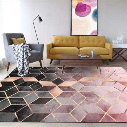 Bubble Kiss Nordic Style Geometric Design Rugs For Home Living Room Rose Gold Pink Gradient Diamond Lattice Bedroom Carpet Mats
