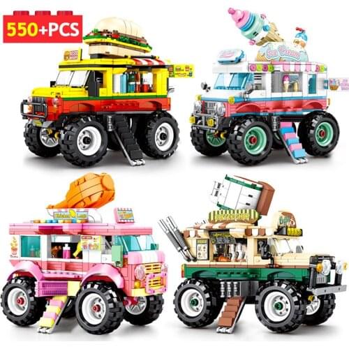 MOC City Street View Car Buildings Blocks Hamburgers Ice Cream Shop Food Store Trucks Bricks Vehicle Toys For Children Xmas Gift