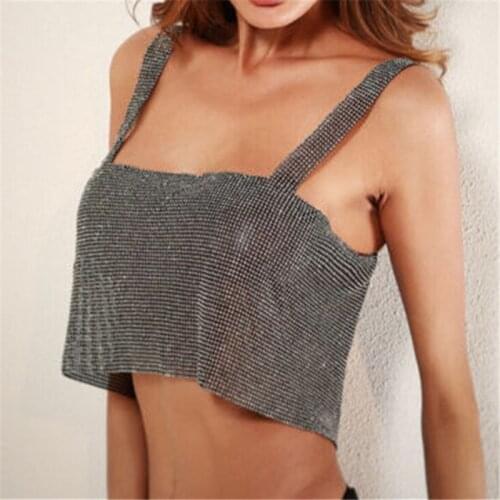 Crystal Tube Top Women Sexy Rhinestone Clubwear Bandeau Top Sleeveless Lady Casual Crop Shirt Cami Metal Chainmail Halter