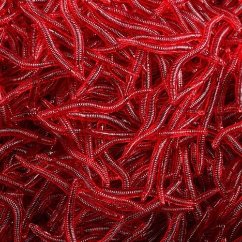 50PCS Red Worm Earthworm Artificial Baits 3.5cm 0.2g Maggot Grub Soft Lure Smell Worms Glow Carp Fishing accessories Lures Pesca