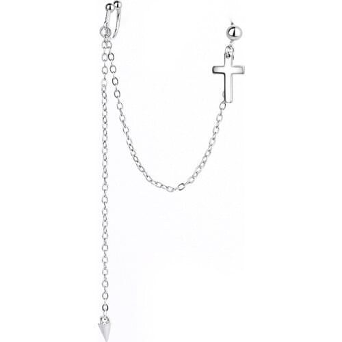 KISSLOVE 1pcs Cross Ear Cuff Clip Long Chain Tassel Earring Clip on Earrings For Women Fashion Silver Color Jewelry New Earcuff