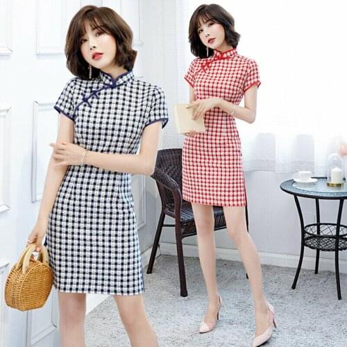Chinese Summer Mini Cheongsam Women Cotton Dress Prom Qipao Size M-3XL