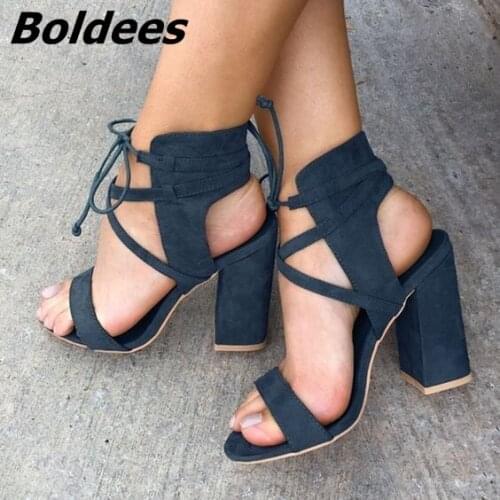 Classy Cut-out Strappy Open Toe Chunky Heeled Sandals Women Unique Designer Rope Style Lace Up High Heels Summer Sandals