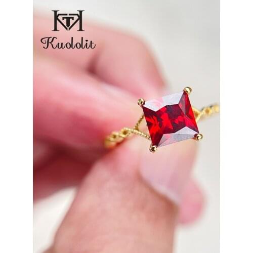 Kuololit Turkish Sultanite Gemstone Ring for Women sterling 925 silver jewelry Ring princess cut stone Anniversary Wedding Bride
