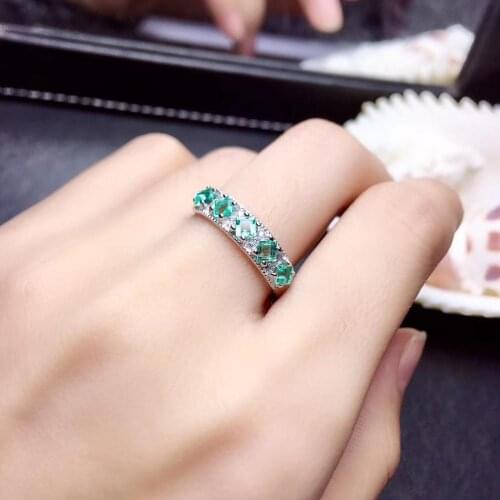 Exquisite natural green emerald gemstone ring for women jewelry square natural gem real 925 silver lucky birthstone date gift