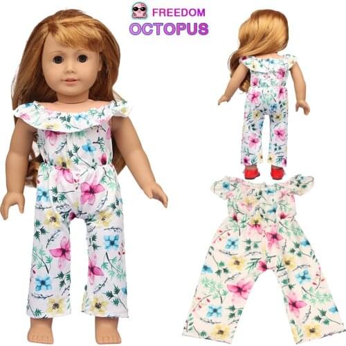 18 Inch American Doll Jumpsuit Painted Flower Crew Neck Outfit Clothes For 43cm New Bebe Born&DIY Russia 1/3 BJD Dolls Toy