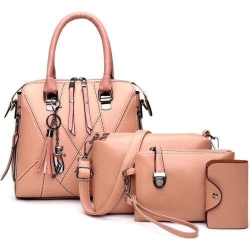 4pcs Woman Bag Set Fashion Female Purse and Handbag 5 color Four-Piece Leather Shoulder Bags Tote Messenger Bag Coin Purse Flap
