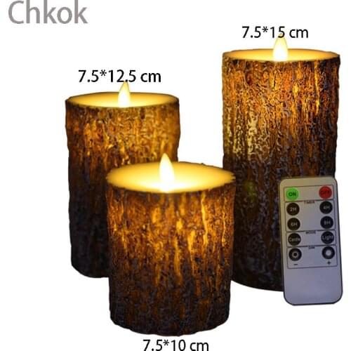 1 Set of 3 Flameless Candle Luminous LED Pine Candle Light With Remote Control Candle Night Light Christmas Party Decoration