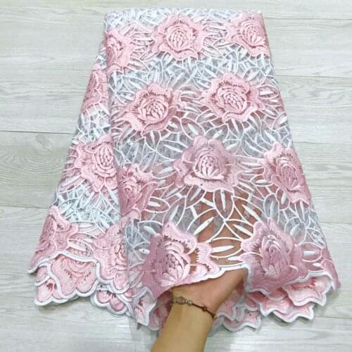 African 7 Color Pink rose black (5yards/lot) Multi Color Guipure lace / Cord lace / Cupion Lace embroidery flower with Crysal on