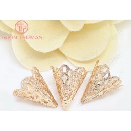 10PCS 19x17MM 24K Champagne Gold Color Plated Brass Tapered HairPin Caps High Quality Diy Jewelry Accessories