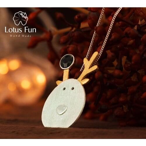 Lotus Fun Real 925 Sterling Silver Natural Handmade Fine Jewelry Christmas Joys Cute Reindeer Pendant without Necklace Best Gift