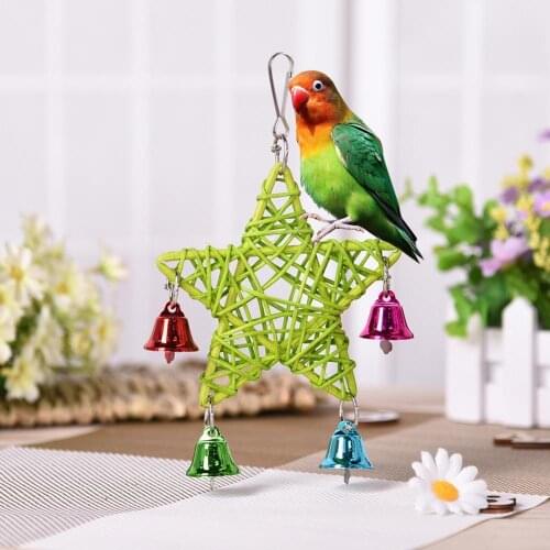 Vine Rattan Star Swing Bird Parrot Budgie Parakeet Bite Chew Toy Cage Decor Green Dreamy Pastoral Bird Cage Pendant With Bells