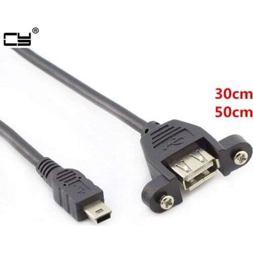 Mini-USB 5pin Mini USB 2.0 Male to USB 2.0 B Type Female Connector Cable 30cm 50cm With Panel Mount Hole USB MINI USB Cable 0.3m
