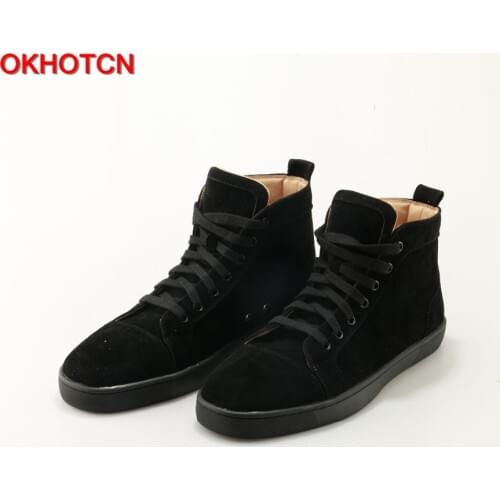 Fashion Black Flock Men High Top Casual Shoes Lace Up Mens Sneakers Round Toe Leisure Flat Shoes High Quality Zapatillas Hombre