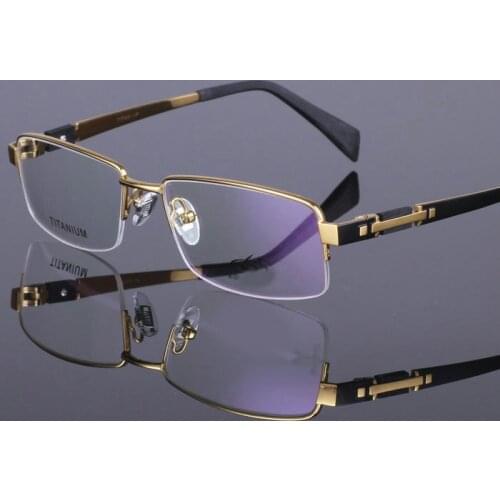 High quality Titanium Glasses Frame Men Square Semi-Rimless Silver Gold Black Gun Glasses Gafas Myopia oculos de grau masculino