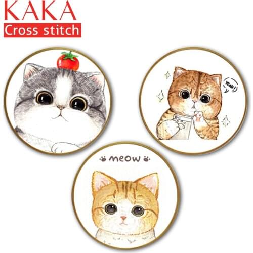 KAKA Cross stitch kits,5D Three cats Animals,Embroidery needlework sets with printed pattern,11CT canvas,Home Decor Painting