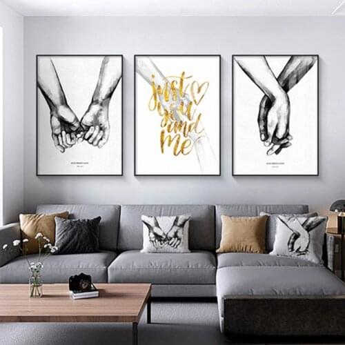 Customizable Romantic hand in hand wall painting on canvas, love painting quotas for wall, printed image, room decoration