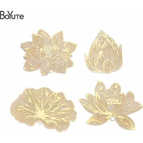 BoYuTe New Arrive 10Pcs Metal Brass Filigree Lotus Flower Leaf Pendant Diy Lotus Pendant Jewelry Accessories for Bookmark Making