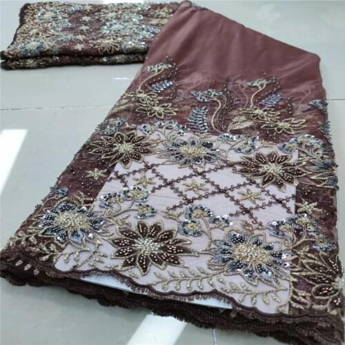 New arrival French Nigerian net lace with beads stones African embroidery tulle mesh lace fabric for party dress H0143