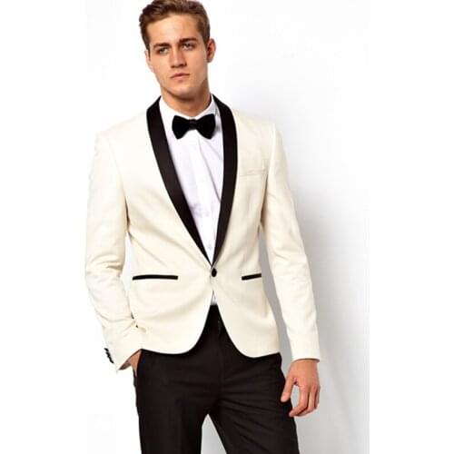 ANNIEBRITNEY Ivory 2 Piece Slim Fit Men Suit With Black Pants Tailor Made Skinny Groom Wedding Tuxedo Prom Wedding Men Suit Set