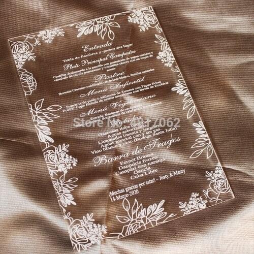 Clear Acrylic wedding invitation with white foil
