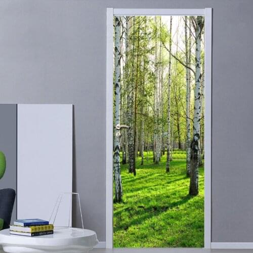 Self Adhesive 3d Door Sticker Home Decor Forest Landscape Waterproof Print PVC Poster Wall Art Pictures Suit For Children Room