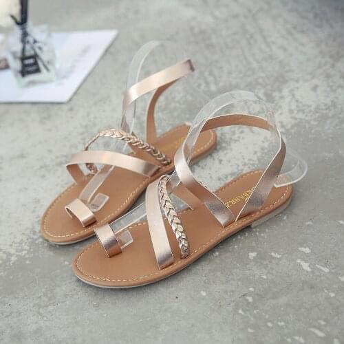 Thong Sandals Summer Women Flip Flops Weaving Casual Beach Flat Shoes Rome Female Sandal Low Heels Slippers sandalias mujer 2020