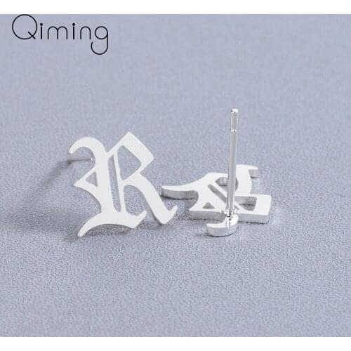 Multiple Rose Gold Stainless Steel Earrings For Women Old English Letter R Earrings Capital Initial Alphabet Jewlery Female Gift