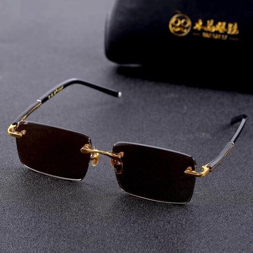 Vazrobe Glass Sunglasses Male Ladies Rimless Sun Glasses for Men Brown Stone Lens Anti Scratch Brand Designer Vintage Eyewear