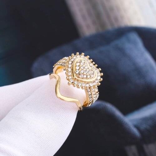 Trendy 2 Pcs/set Creative Love Heart Full Zircon Ring Set for Women Party Wedding Rose Gold Color Couple Rings Jewelry