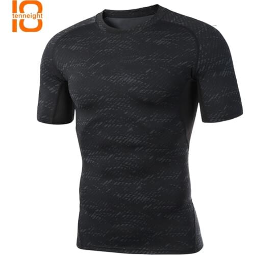 TENNEIGHT Fitness Tops men Sportswear tight-fitting T-shirt quick dry short sleevet Sport Shirts Gym Basketball Running training