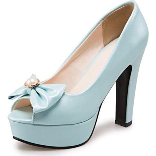 Big Size ladies high heels women shoes woman pumps Butterfly-knotted Fish-billed Womens Shoes