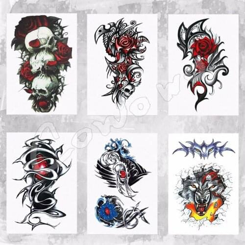 Skull and Red Rose Hot Sale21 X 15 CM Temporary Tattoo Stickers Temporary Body Art Waterproof #108