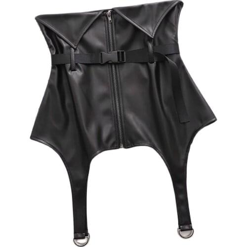 BBWM 2021 Black PU Leather Skirt With Belt Asymmetry Women Mini Sexy High Waist Party Bodycon Pencil Skirts Ladies