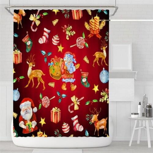 Home Decorations Christmas Print Shower Curtains Cartoon Waterproof Shower Curtain Winter Season Theme Shower Curtains Christmas
