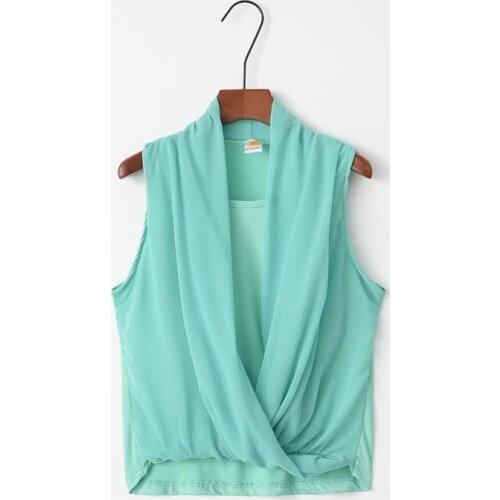 Fun Orange Womens Solid color Summer Blouse V Neck Sleeveless Casual Chiffon Linen Lady Blusas Shirts Tops