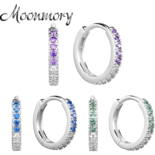 Moonmory 100% 925 Sterling Silver Hoop Earrings For Women Half Colorful Stone Half White Stone Huggie Wedding Jewelry Wholesale