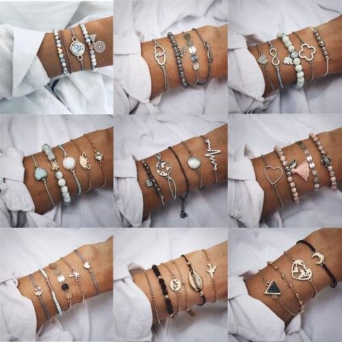 IF YOU Bohemian Shell Map Turtle Bracelet Set 2019 Moon Retro Geometric Statement Female Glamour Fashion Jewelry Drop Shipping