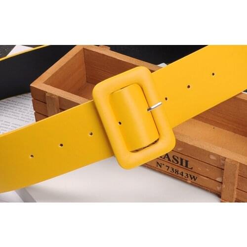 Womens Leather Belt Minimalism Waistband Pin Buckles Jeans yellow Female Waist Belts for Women Dresses Fashion Simple Harajuku