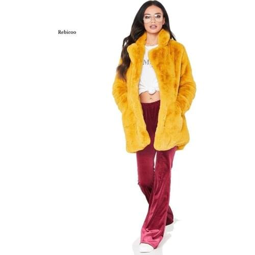 Women Elegant Faux Fur Coat Autumn Winter Warm Soft Fur Jacket Female Plush Overcoat Casual Outerwear Womens Long Sleeve