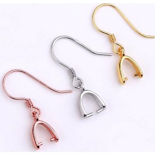 1Pair 925 Sterling Silver Earring Rose Gold Ear Hook Cabochons DIY Connectors for Jewelry Making Findings Materials Accessories