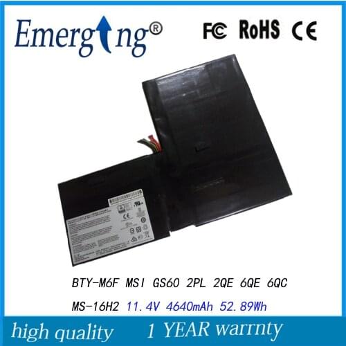 11.4V 52.89Wh New Laptop Battery For MSI BTY-M6F GS60 2PL 2QE 6QE 6QC MS-16H2