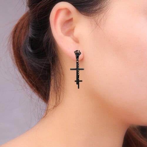 Fashion Stainless steel Earrings Double cross Skeleton Hand For Women Girls Punk Gothic stud Ear Jewelry Party Gifts 2 pieces