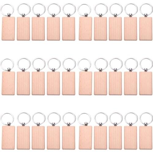 30Pcs Blank Rectangle Wooden Key Chain Diy Wood Keychains Key Tags Can Engrave Diy Gifts