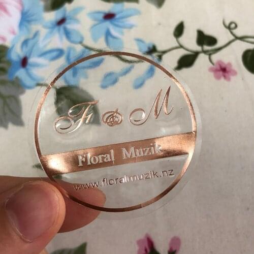 4.5cm Custom Clear Transparent Rose Gold Foil Stickers Labels Printing Custom Logo Sticker