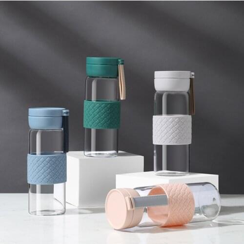 Fashion portable glass lovers cup leather anti-scalding handle water cups travel mug Eco-Friendly