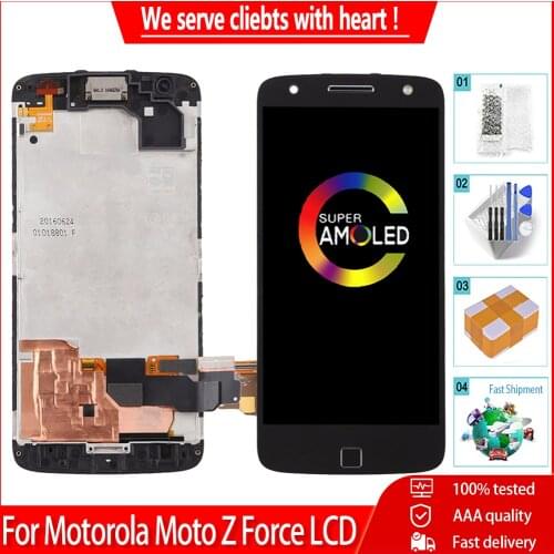 5.5" Original LCD For Moto Z Force Display Touch Screen Digitizer Replacement For Motorola Z Force AMOLED LCD With Frame
